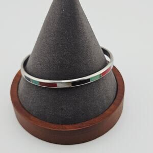 Silver Tone Stone Style Inlay Thin Bangle Bracelet Southwestern Stackable